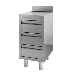 Ruostumattomasta teräksestä valmistettu alakaappi, jossa on 3 laatikkoa ja takareuna - L 400 x S 700 mm - CombiSteel