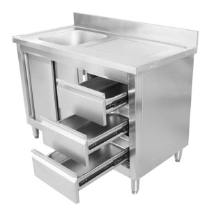 Meuble Plonge 1 Bac med Stänkskydd och 3 Lådor - 1200 x 600 mm - Bac till Vänster - Dynasteel