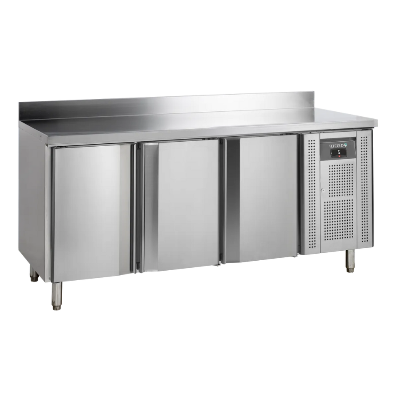 Refrigerated Table with Stainless Steel Backsplash - 3 Doors - GN 1/1 - TEFCOLD