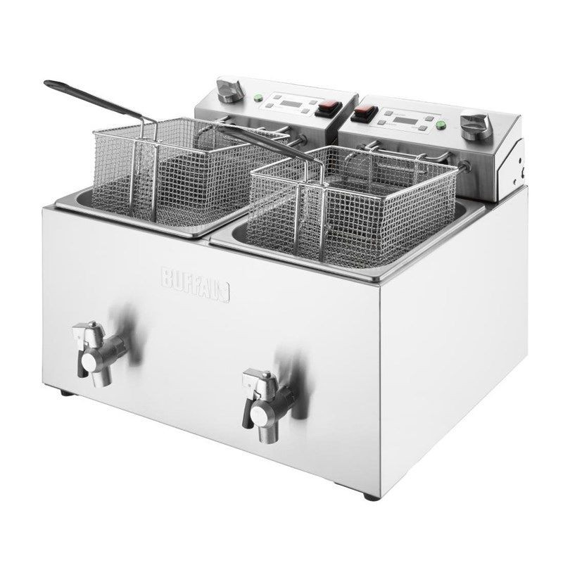 Dubbel Elektrisk Fritös med Timer - 2 X 8 L - Buffalo Dubbel Elektrisk Fritös med Timer - 2 X 8 L - Buffalo