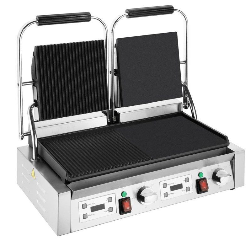Double Smooth Contact Grill on the Left and Grooved on the Right - Buffalo Double Smooth Contact Grill on the Left and Grooved on the Right - Buffalo