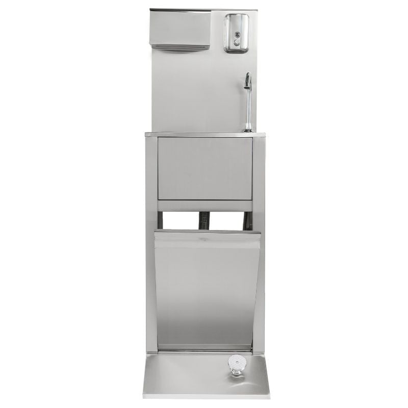 Jalkakäyttöinen käsienpesuallas roskakorilla, saippua- ja paperiannostelija - Dynasteel