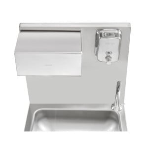 Jalkakäyttöinen käsienpesuallas roskakorilla, saippua- ja paperiannostelija - Dynasteel