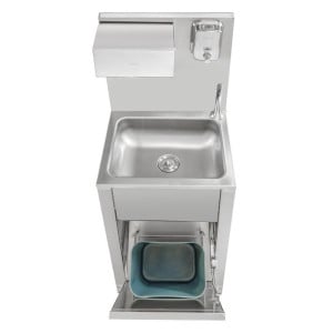 Jalkakäyttöinen käsienpesuallas roskakorilla, saippua- ja paperiannostelija - Dynasteel