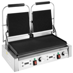 Grill med dubbelkontakt räfflade plattor