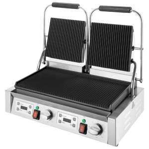 Grill med dubbelkontakt räfflade plattor