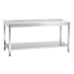 Ruostumattomasta teräksestä valmistettu työpöytä alahyllyllä ja takareunalla - S 700 mm - L 1800 mm - Bartscher