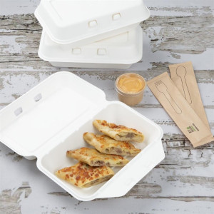 Komposterbara livsmedelsbrickor i bagasse Fiesta 400x335mm - Paket med 200 - Fiesta Green