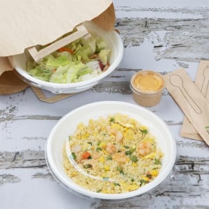 Poke-skålar i bagasse Fiesta komposterbara 909 ml - Paket med 50 - Fiesta Green
