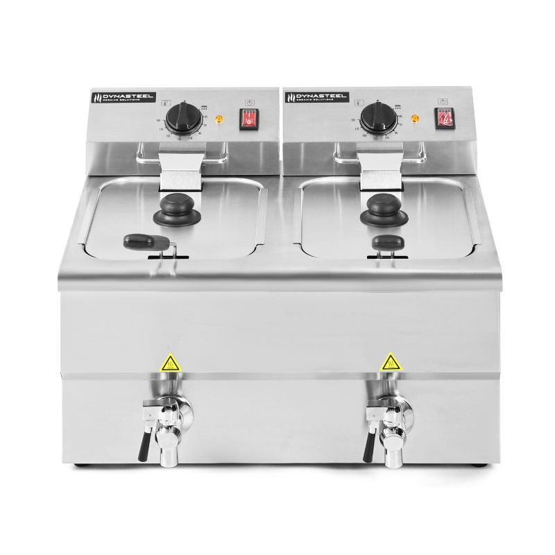 Professional Deep Fryer 2 x 8 L with Drain - Dynasteel Professional Deep Fryer 2 x 8 L with Drain - Dynasteel