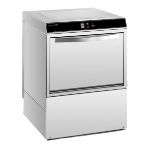 Ammattimainen astianpesukone huuhtelunesteen ja pesuaineen annostelijalla sekä tyhjennyspumpulla - 50 x 50 cm - Dynasteel