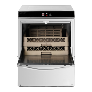 Ammattimainen astianpesukone huuhtelunesteen ja pesuaineen annostelijalla sekä tyhjennyspumpulla - 50 x 50 cm - Dynasteel