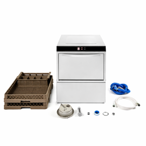 Professionell Diskmaskin med Sköljmedels- och Tvättmedelsdoserare och Avloppspump - 50 x 50 cm - Dynasteel