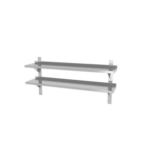 Justerbar Väggmonterad Hylla 2 Nivåer med 2 Stöd - L 1400 x 300 mm - HENDI