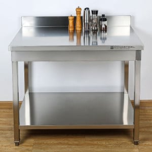 Inoxbord 1600x600 mm Ryggstöd och Nedre Hylla