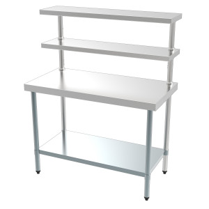 Ruostumaton teräspöytä alahyllyllä ja 2 ylähyllyllä – 1800 x 600 mm - CombiSteel