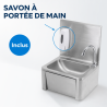 Stainless Steel Hand Wash with Knee Operated Control, Backsplash, and Soap