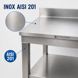 Inoxbord 1000x600 mm Ryggstöd och Låg Hylla