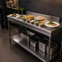 Inoxbord 1600x600 mm Ryggstöd och Nedre Hylla