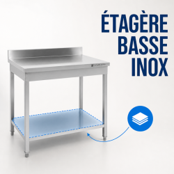 Inoxbord 1600x600 mm Ryggstöd och Nedre Hylla