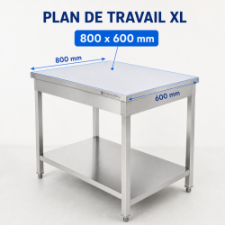 Ruostumaton teräspöytä 800x600 mm alahyllyllä — Pro