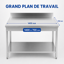 Inoxbord 1400x700 mm Ryggstöd och Nedre Hylla