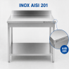 Inoxbord 1600x700 mm Ryggstöd och Låg Hylla