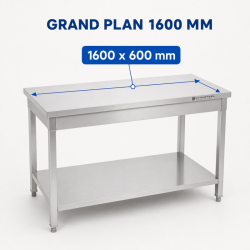 Inoxbord 1600 x 600 mm med Nedre Hylla — AISI 201