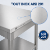 Inoxbord 1600 x 600 mm med Nedre Hylla — AISI 201