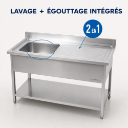 Plonge Inox 1 Diskho Höger Avrinning - L 1000 x D 600 mm
