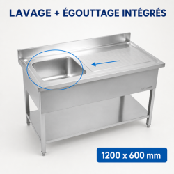 Plonge Inox 1 Allas 1200x600 mm, Valutusalue Oikea, Selkänoja