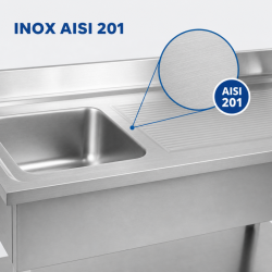 Plonge Inox 1 Bac 1200x600 mm, Droppbricka Höger, Stänkskydd