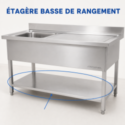 Plonge Inox 1 Allas 1200x600 mm, Valutusalue Oikea, Selkänoja