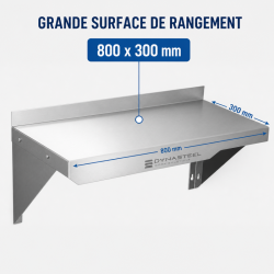 Väggmonterad hylla rostfritt stål 800 x 300 mm med stänkskydd