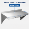 Väggmonterad hylla rostfritt stål 800 x 300 mm med stänkskydd