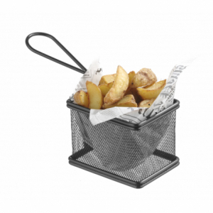 Miniatyr svart pommes frites-korg - 90 x 90 mm