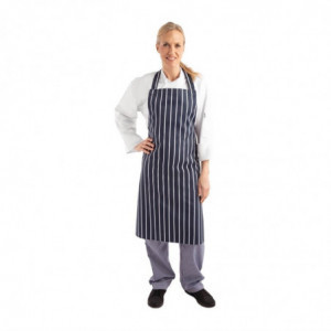 Tablier Bavette Sans Poche Rayé Marine Et Blanc 965 X 710 Mm - Whites Chefs Clothing - Fourniresto