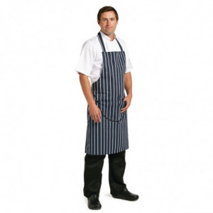 Fickförkläde med randig ficka i marinblått och vitt 965 x 710 mm - Whites Chefs Clothing - Fourniresto