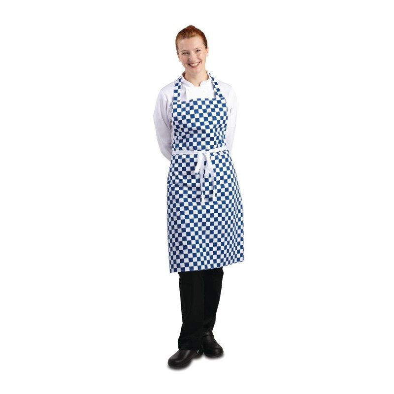 Esiliina ruutukuvioilla sinisellä ja valkoisella polykotonista 710 x 970 mm - Whites Chefs Clothing - Fourniresto
