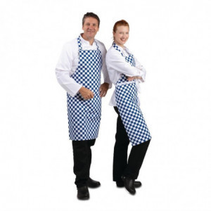 Ficka förkläde i blått och vitt rutigt i polycotton 710 x 970 mm - Whites Chefs Clothing - Fourniresto