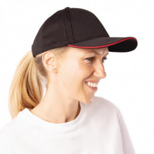 Cool Vent Black Baseball Cap With Red Trim - One Size - Chef Works - Fourniresto