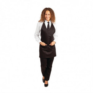 Serverförkläde med V-ringning i svart polybomull 838 x 698 mm - Whites Chefs Clothing - Fourniresto