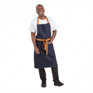 Serverförkläde i blå denim med bomullsband 1000 x 700 mm - Whites Chefs Clothing - Fourniresto