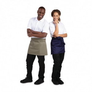 Kort servitörsförkläde i marinblått polybomull 373 x 750 mm - Whites Chefs Clothing - Fourniresto