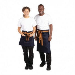 Blue Denim Server Apron with Ochre Cotton Belt 700 x 430 mm - Whites Chefs Clothing - Fourniresto