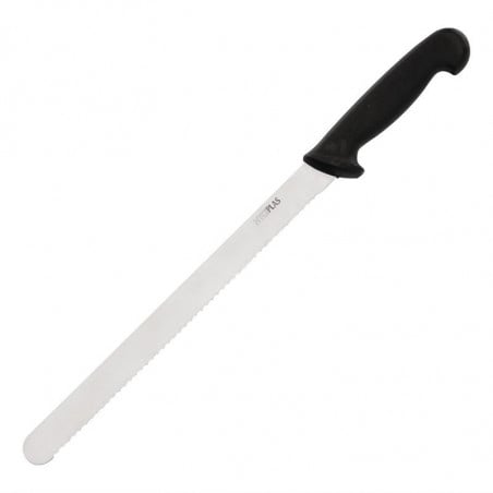 Kniv med tandad klinga i svart 30,5 cm - Hygiplas - Fourniresto