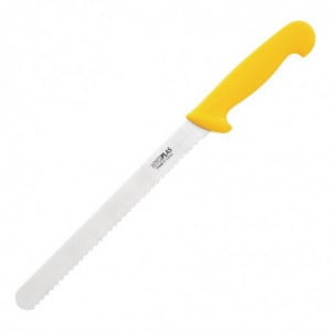 Kniv med tandad gul skärblad 25,5 cm - Hygiplas - Fourniresto