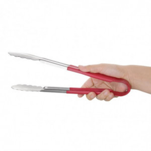 Red Stainless Steel 300 mm Serving Tongs - Vogue - Fourniresto