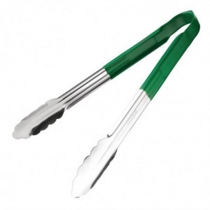 Green Stainless Steel 300 mm Serving Tongs - Vogue - Fourniresto