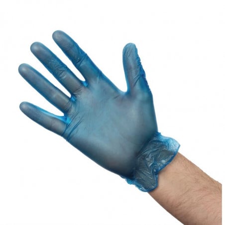 Handskar i puderad vinyl, blå, storlek L - 100-pack - Vogue - Fourniresto